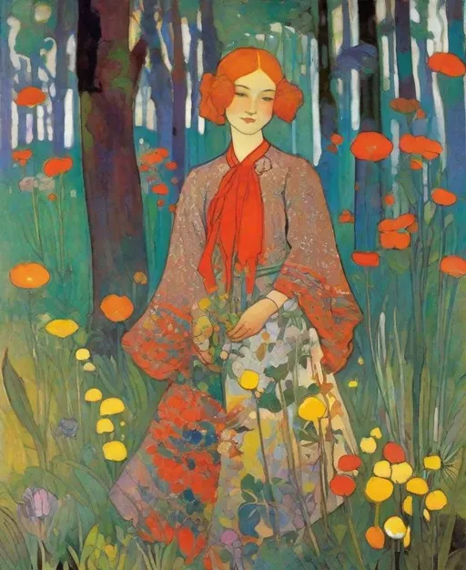 Prompt: Lovely pretty beautiful young lady, beautiful face, in a magical colorful forest in bloom Illustration art by Ferdinand Hodler, Mimmo Rotella, Sam Toft, Yulia Brodskaya, Edward Julius Detmold, Paolo Roversi, Thomas Edwin Mostyn, Hiro isono, James Wilson Morrice, Axel Scheffler, Gerhard Richter, pol Ledent, Robert Ryman. Guache Impasto and volumetric lighting. Mixed media, elegant, intricate, beautiful, award winning, fantastic view, 4K 3D, high definition, hdr, focused, iridescent watercolor and ink