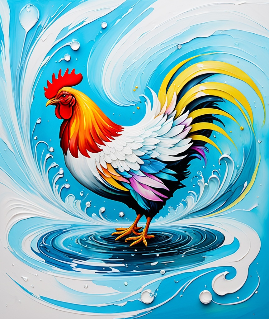 Prompt: metaphorical chicken flower marble swirl water wet paint strokes color oil 