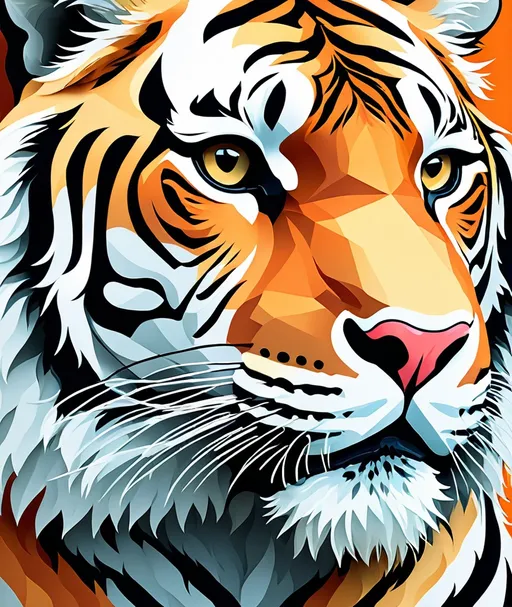 Prompt: Tiger pattern, textured use, bright colors, close-up, ultra-detailed, flat design, white background, Memphis style. 