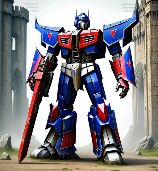 Prompt: Optimus Prime in the style of medieval grunge 