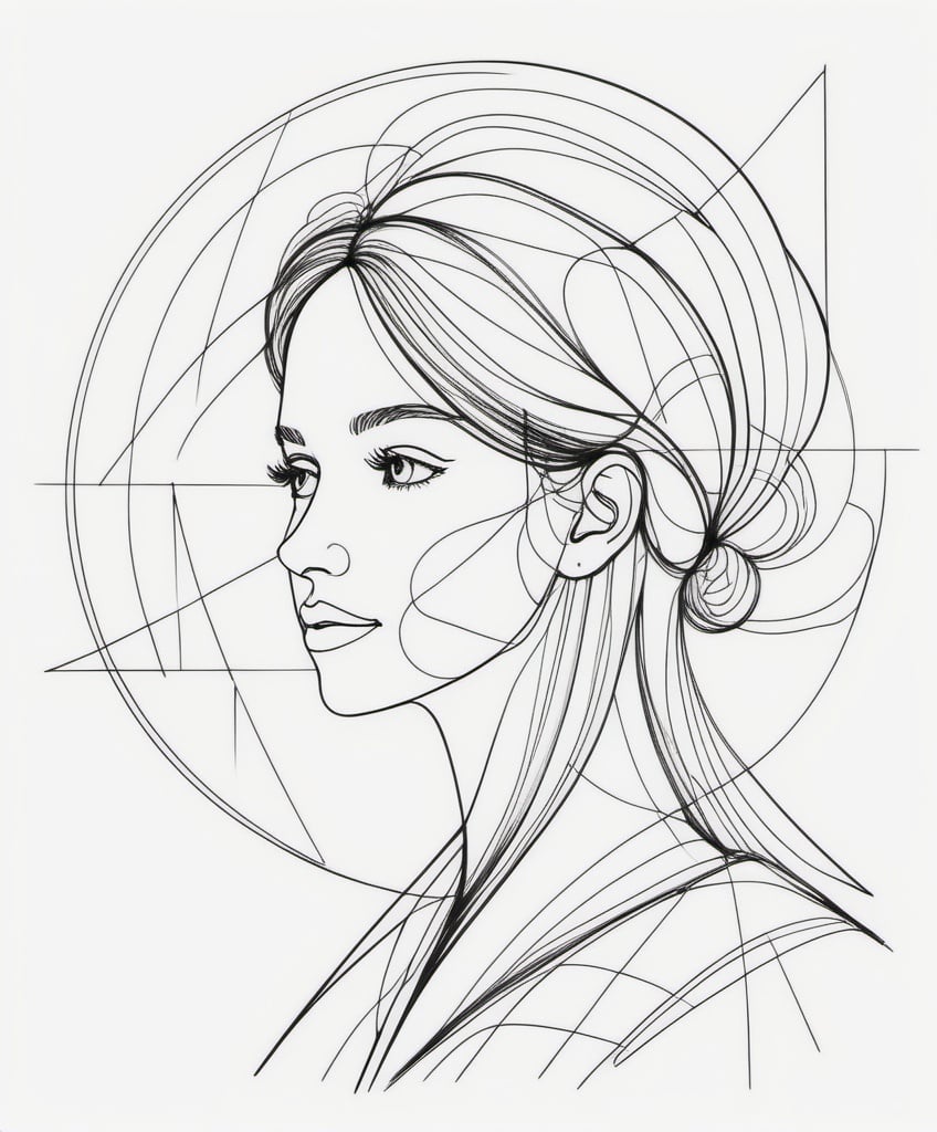 Prompt: The beautiful ethereal lady, simple minimalist single line sketch the mathematical phosphorescent architecture of life combined with fluorescent machine veins, ode to feminism by henri fatin-latour 