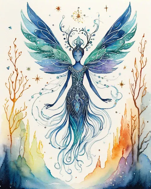 Prompt: folklore will-o'-the-wisps schematics colorful watercolor and ink, ancient  illustrations depicting where to locate these mystical elemental spirits 