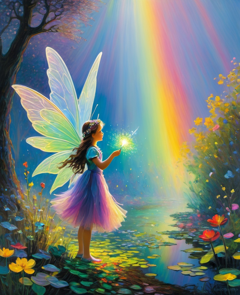 Prompt: fairies , bifrost , monet