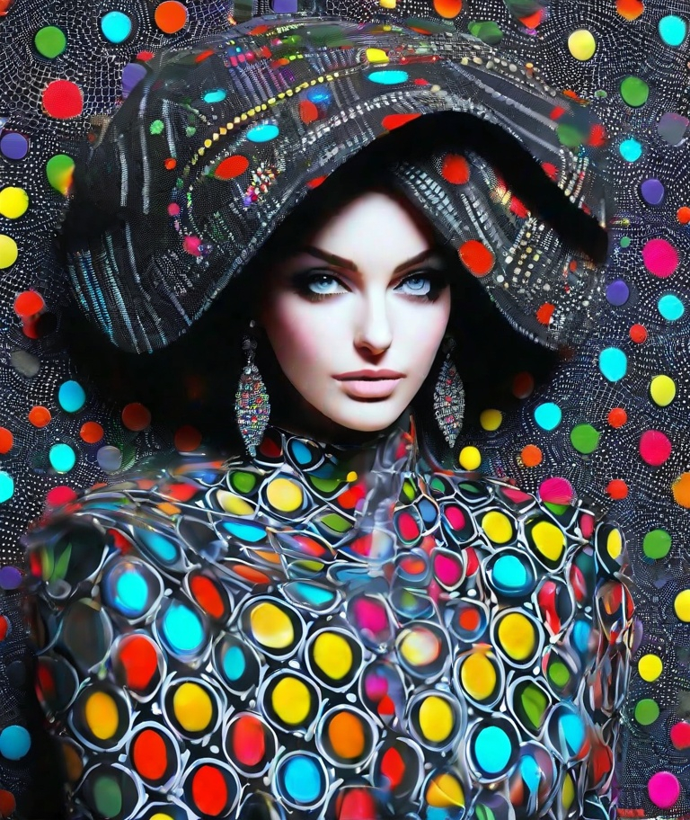 Prompt: The beautiful lady, She is dressed in conspiracy dots. 3d, best quality.