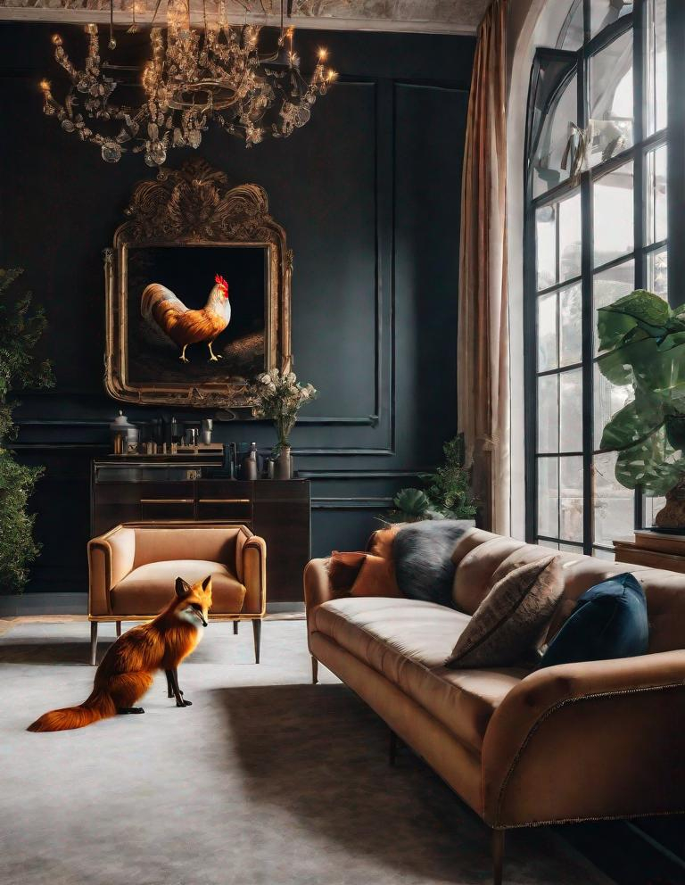 Prompt: impressive luxury residence combining the styles of metaphorical chicken and mystical fox, professional photography, cinematic lighting, unsplash