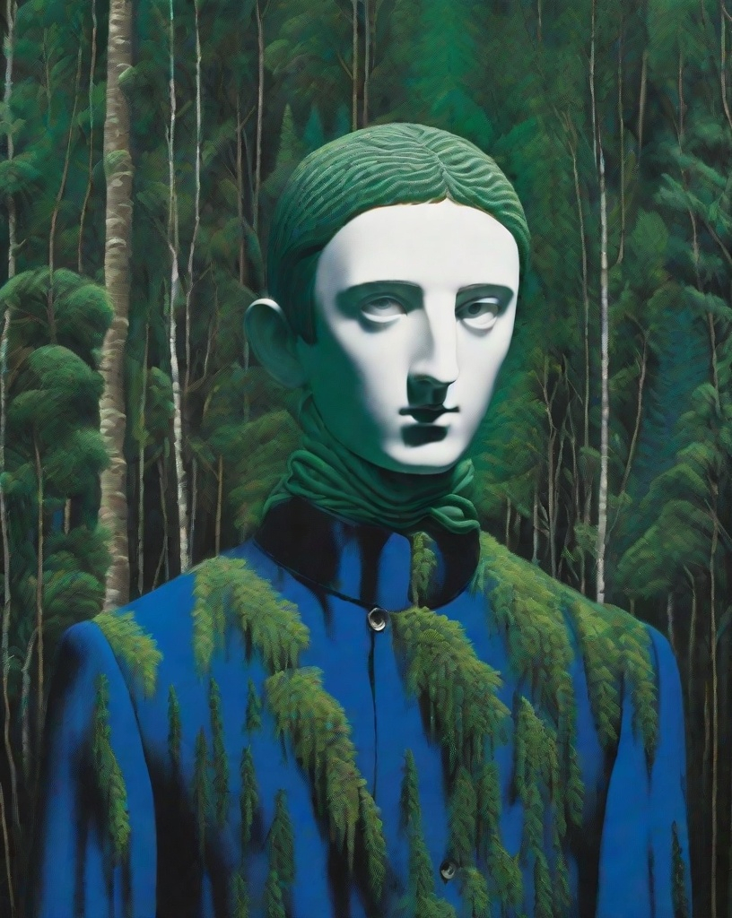 Prompt: maximalist Will-o'-the-wisp boy of the fornasetti forest, by laurie simmons, minimal male figure will-o'-the-wisping