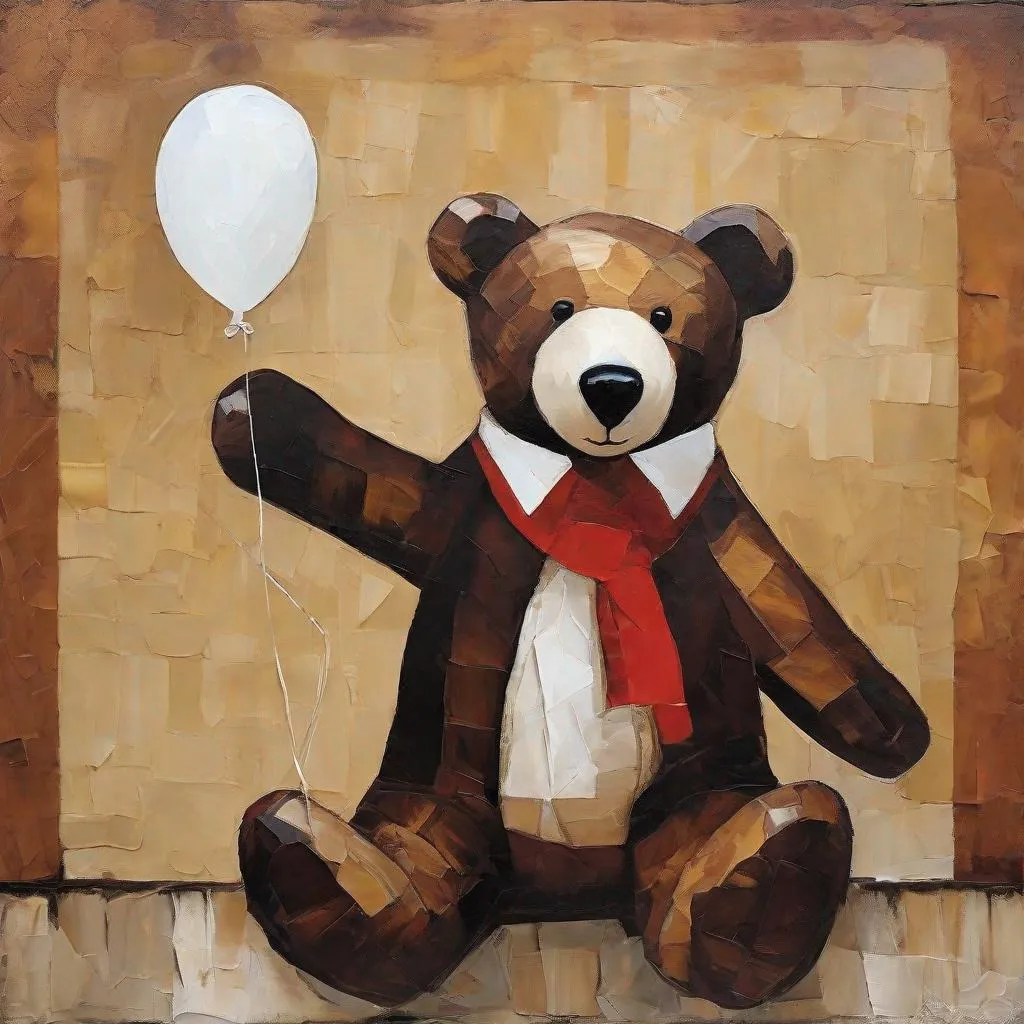 Prompt: Modigliani Ted Bear with balloon.