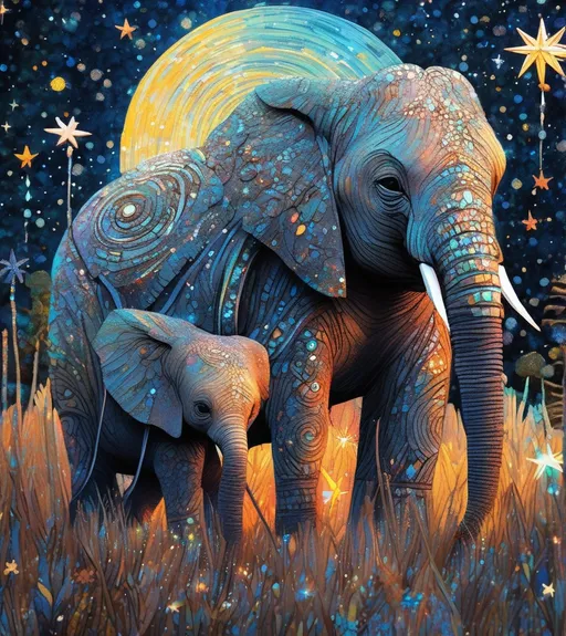 Prompt: The little native american pretty girl holding her star magic wand posing with her cute elephant friend. In style of james r eads,  Sam Toft, Anna dittmann, Justin Gaffrey, John Lowrie Morrison, Patty Maher, John Ruskin, Chris Friel, van Gogh. 3d, extremely detailed, intricate cinematic lighting, high definition 