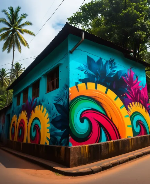 Prompt: Kerala Mural time-lapse motion blur Abstract* cyber graffiti 