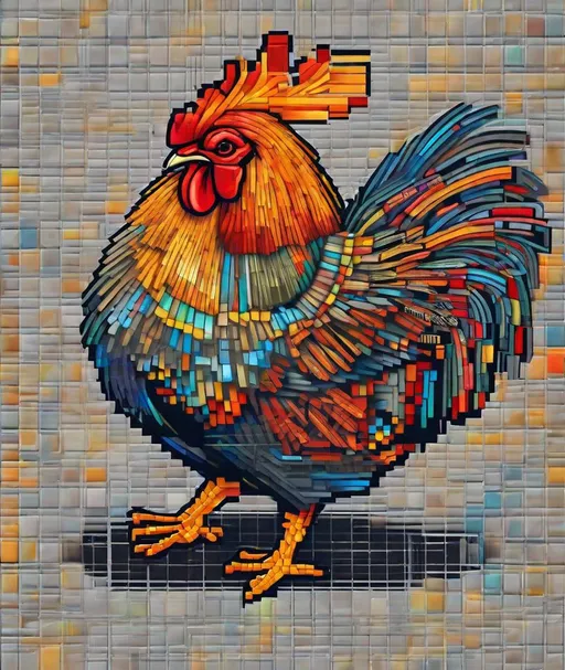 Prompt: Pixel Deconstruction metaphorical chicken,