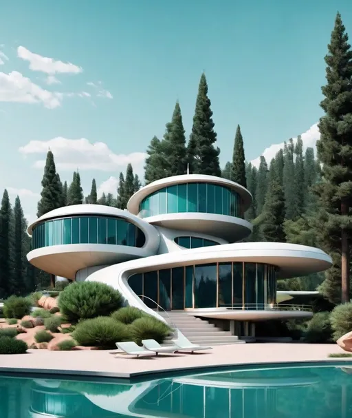 Prompt: If zodiac sign Leo was an architectural house in the style of Futurism, The Jetsons Aesthetic