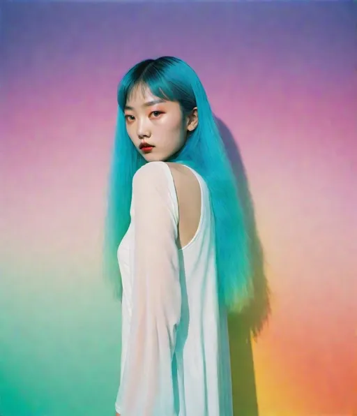 Prompt: negativ colored bifrost by Ren Hang 