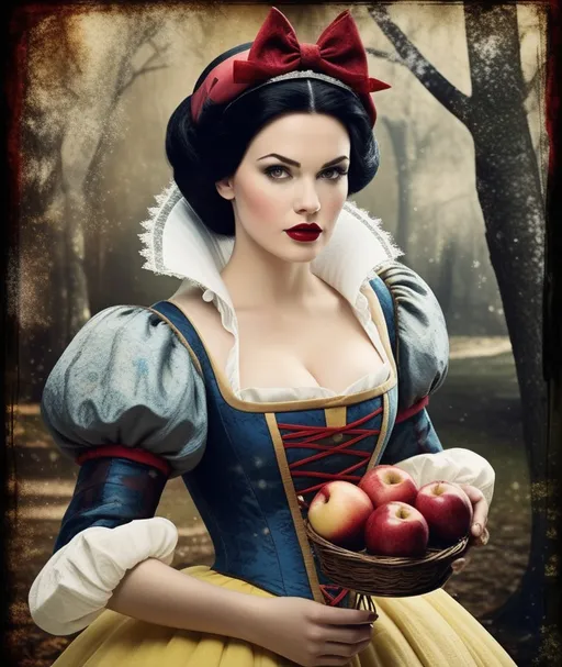 Prompt: A grunge punk medieval Snow White, impasto, old picture effect, grunge whimsical 