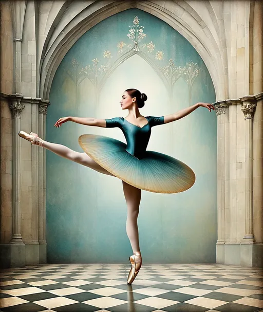 Prompt: A ballet dancer does a pirouette, beautiful medieval grunge ladies , Eva Hesse, Liniers, Catrin Welz-Stein 