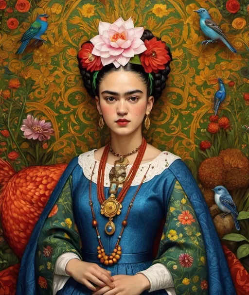 Prompt: Ori Gherst, Animorphia - Kerby Rosanes, sartorial,  by Gustav Klimt and Renoir. Frida Kahlo among medieval pokemons 