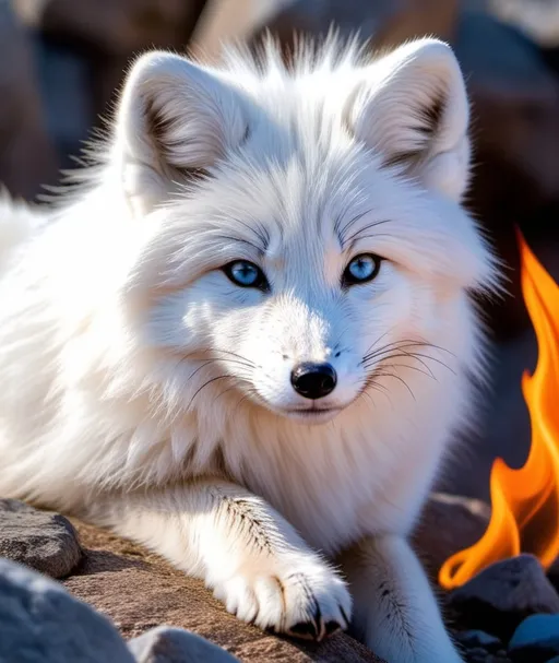 Prompt: **arctic fox with flame ears, hot vs cold 