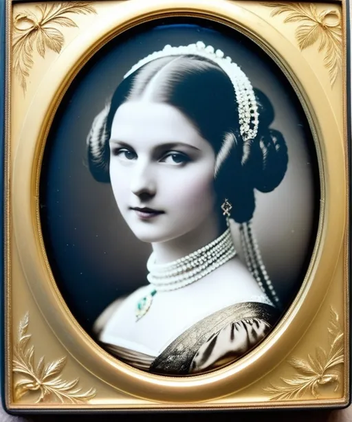 Prompt: Gorgeous lady in gold leaf daguerreotypes 