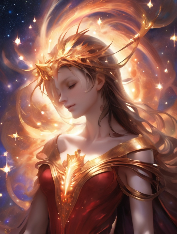 Prompt: I sing the body elytra, I glory in the glow of rebirth, Creating my own tomorrow, When I shall embody the earth, And I'll serenade Venus, I'll serenade Mars, And I'll burn with the fire of ten million stars, And in time, and in time we will all be stars