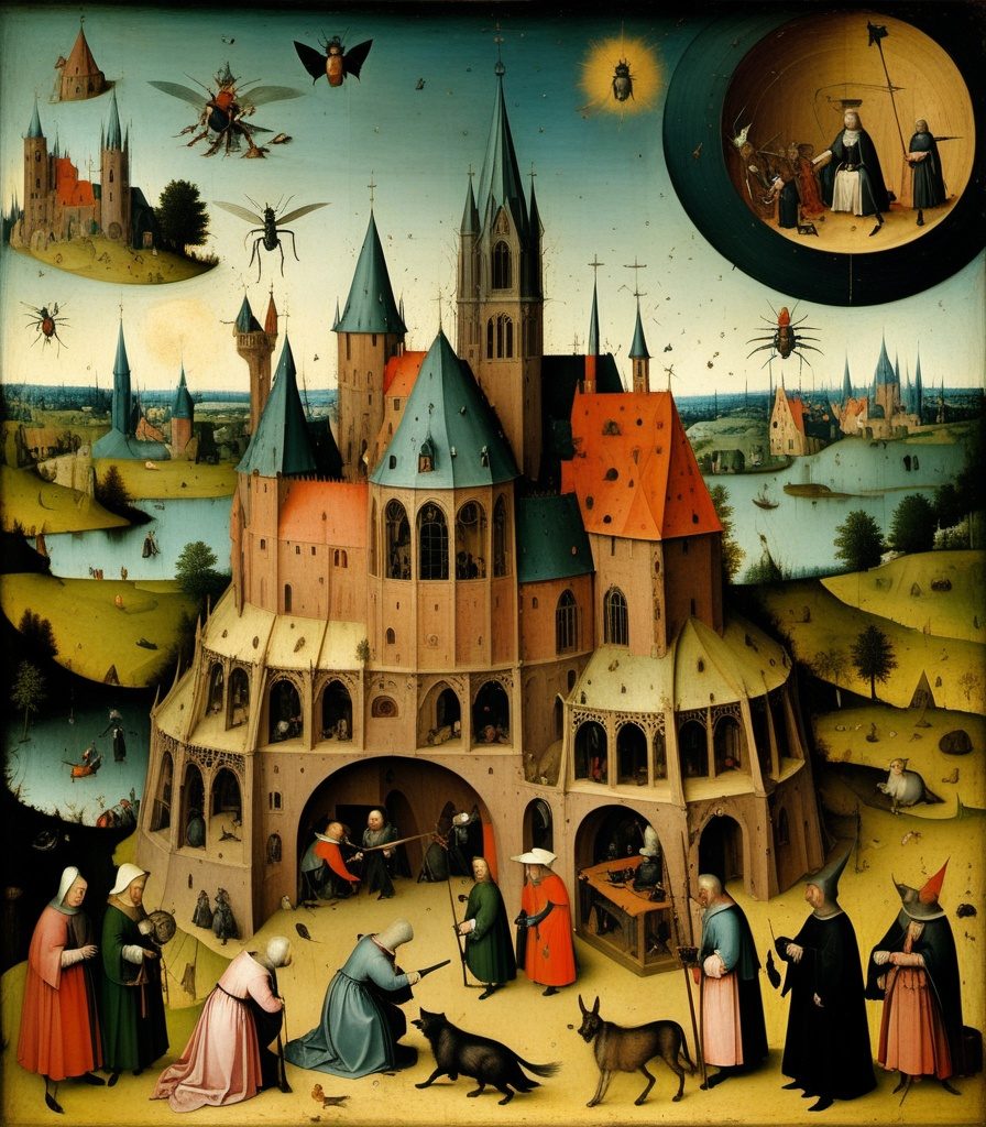 Prompt: german Medieval grunge by Hieronymus Bosch 