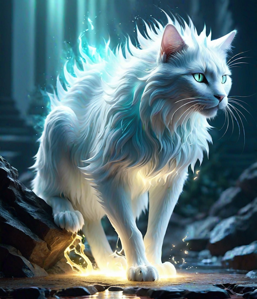 Prompt: ghost cat, fantasy art, lighting spiked form, beautiful, fantasy creature, realistic fantasy 