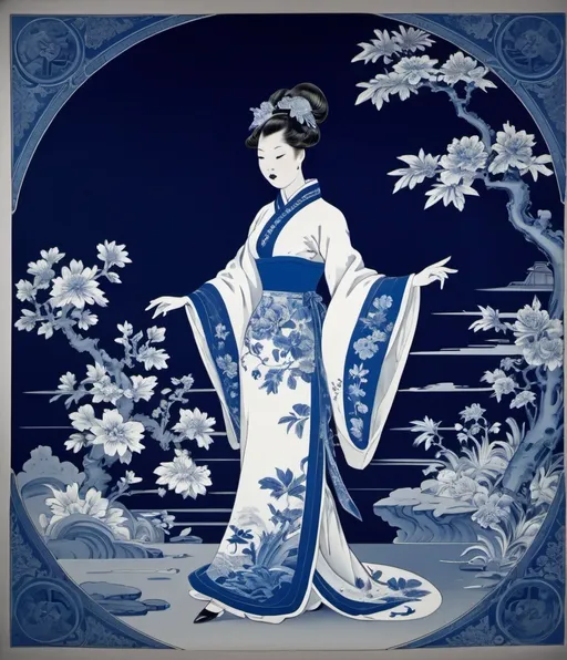 Prompt: chinoiserie figured photonegative refractograph haute couture delft 