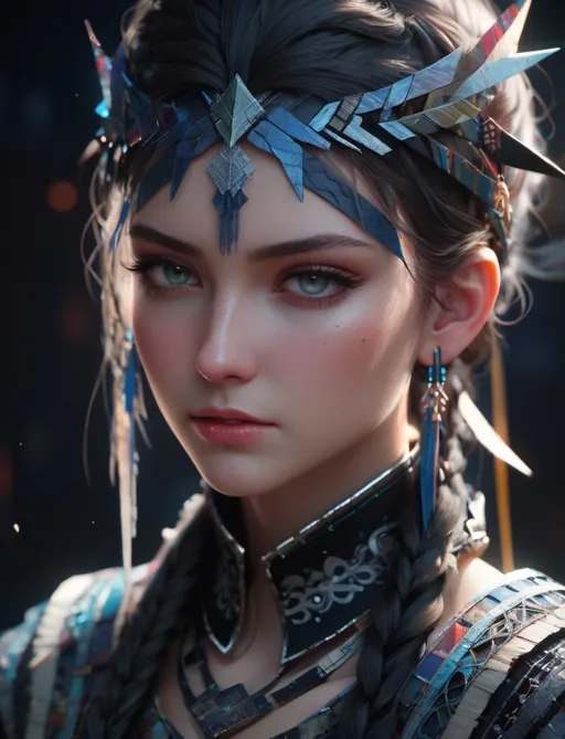 Prompt: girl made of patchwork, irregular stitches, close up portrait, hellblade, Kay Nielsen, image by wlop and Ismail Inceoglu and bagshaw and artgerm, high dynamic, rim light , intricate, sharpened, highest resolution, 8k, octane render, unreal engine, colorful