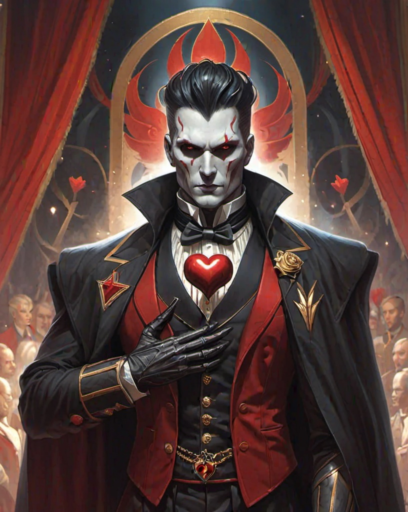 Prompt: sartorial circus macabre, sacred heart, yuuzhan vong:: joel robinson:: artgerm, kawacy