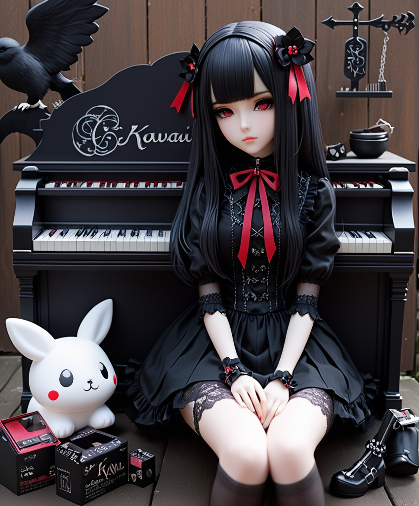 Prompt: garage sale. Cutecore . gothic kawai. 