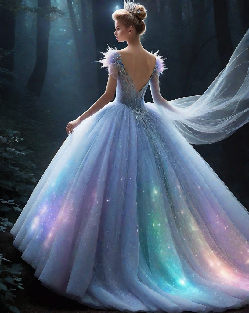 Prompt: ball gown, inspired by will-o'-the-wisp, in a ethereal ghostly princess,  cosmic rays, nebulas, Met Gala