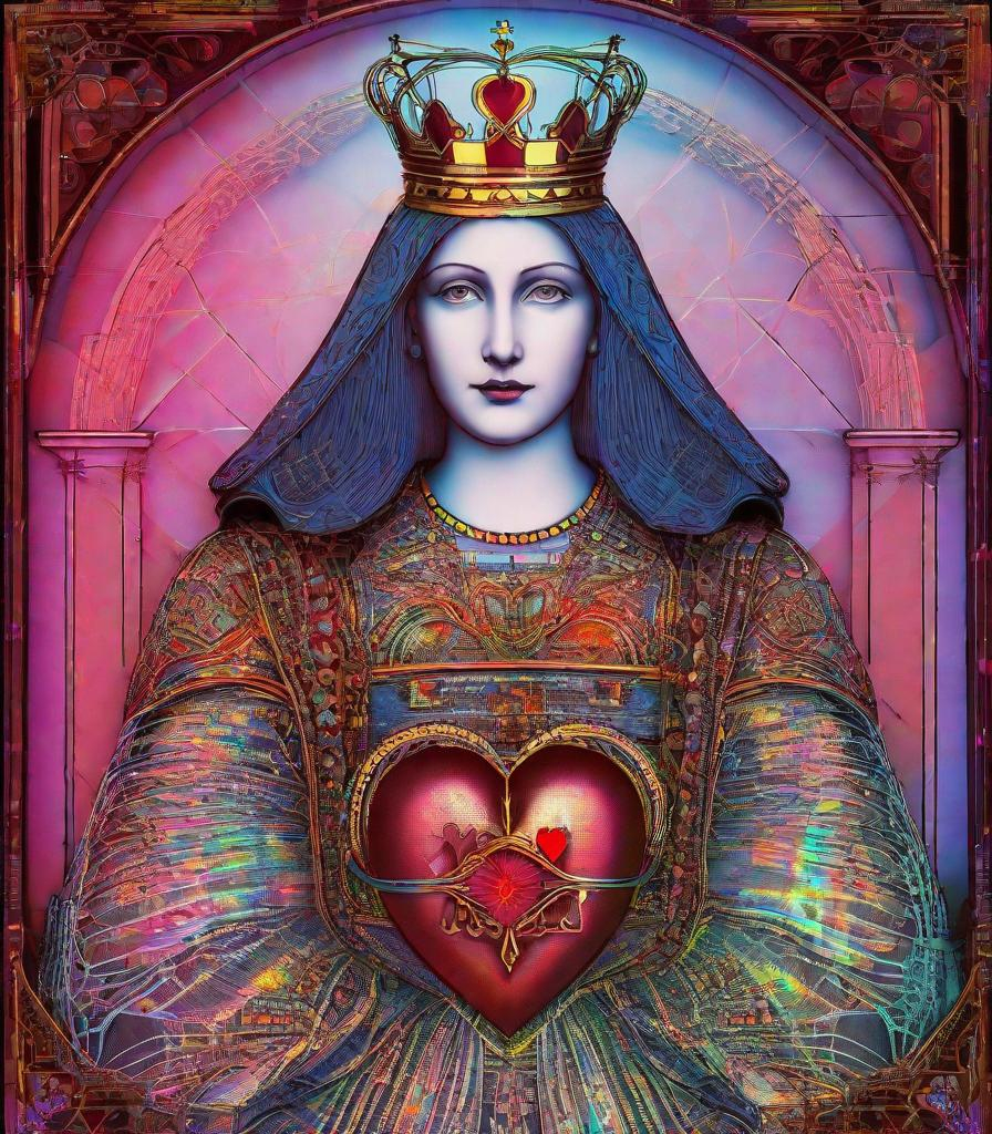 Prompt: holographic wired holy queen of hearts, photonegative refractograph