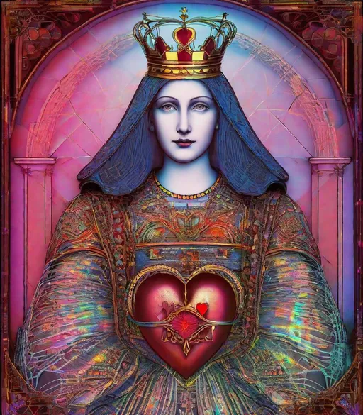 Prompt: holographic wired holy queen of hearts, photonegative refractograph