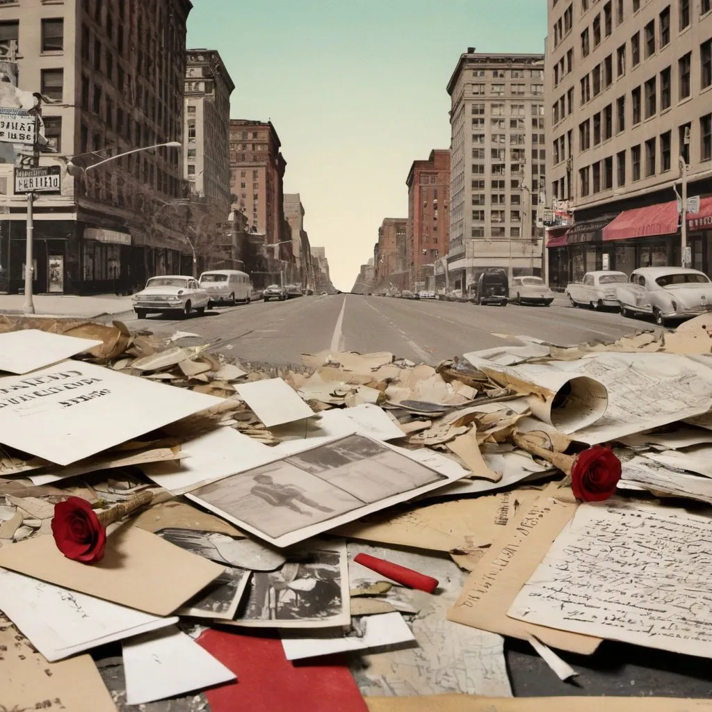 Prompt: The Boulevard of Broken Dreams. a *collage of miscellaneous ephemera