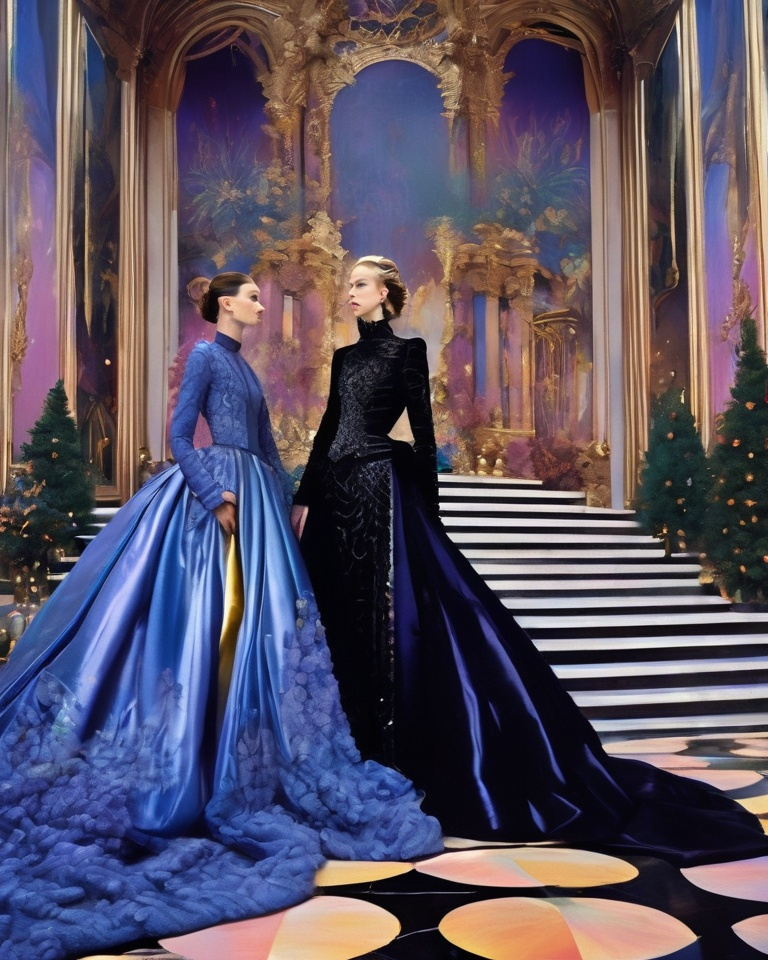 Prompt:  romeo and juliet epic romance , a dreamscape setting, fashion neo fauvist holy ark of covenant discovery, gold gilded details, indigo rose the lavender haze foggy shimmering, photography by annie leibovitz, Ori Gherst,Animorphia - Kerby Rosanes, James christensen , 16K HD, sharp focus, attention to details Christmas A surreal modern Parisian living room, depicted in oil on canvas by slim aarons , bruce weber , lempicka Jules Bastien-Lepage, Swoon. Parisian atmosphere with nature details, disrupted by digital elements and abstract shapes. constructivist glitch art fashion editorial Helmut newton, SLim aarons, appalachian vaporwave paris shimmering, masterpiece human bodies intertwined in a brutalist asterism space temple , in style of slim aarons, h.r. giger, escher