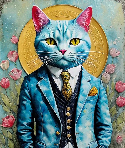 sartorial cat, raw, magical realism, decoupage, enca...