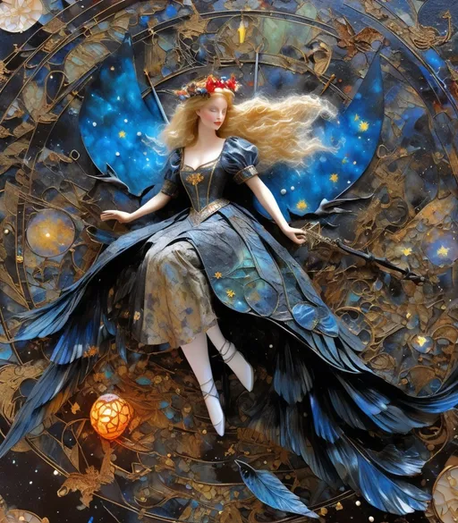 Prompt: Supermodel alice in wonderland, decoupage, intertwined with encaustic painting, impasto, ethereal foggy, craquelure, egg tempera effect, plethora of pokemons lanquerware with mother of pearl inlay, vampiress godess, spread dark dragon wings, in the asterism sky, medieval armor with geoglyph engraves, in action, with a heliocentric kinetic glowing spear, comics cover by barry windsor-smith, faerietale couture, dark fantasy