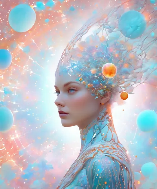 Prompt: The beautiful lady, she is stellarneon mapdots of heliocentricbrain, spaciouslarge, hyperreal, photoreal 