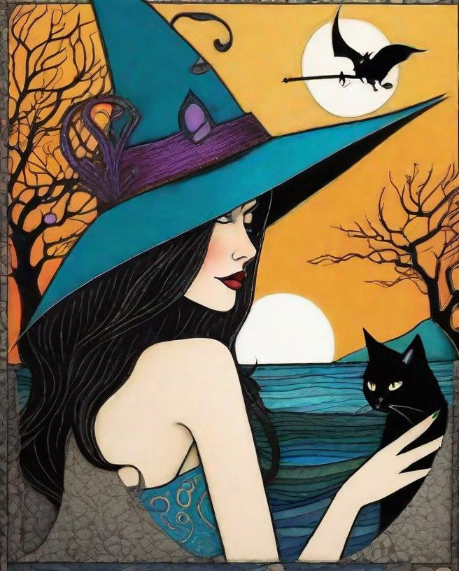 Prompt: A lovely witch with pretty face and beautiful eyes and her black cat art by Sam Toft, Deborah Azzopardi, Marc Allante, Axel Scheffler, Charles Robinson, pol Ledent, endre penovac, Gustave Loiseau. inlay, watercolors and ink, beautiful, fantastic view, extremely detailed, intricate, best quality, highest definition, rich colours. intricate beautiful, award winning fantastic view ultra detailed, 3D high definition