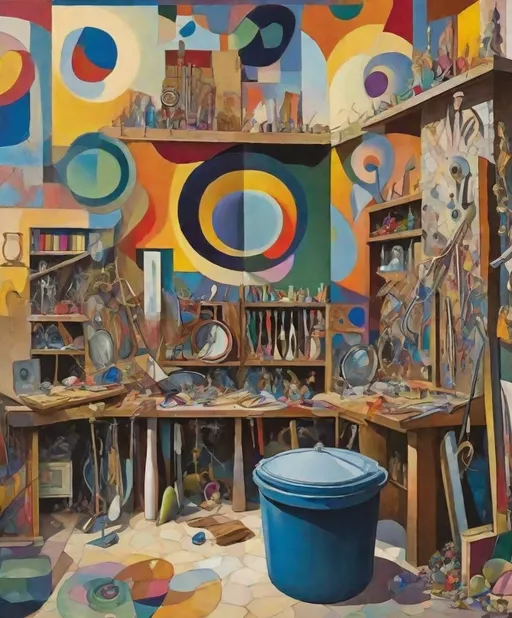 Prompt: abstract surreal garage sale by kandinsky, gaudi, eric wert