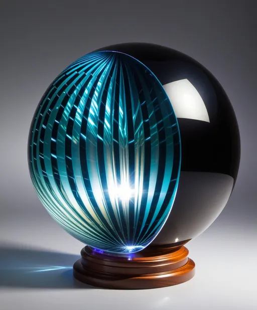 Prompt: crystal sphere with wavy photonegative refractograph beams of light 