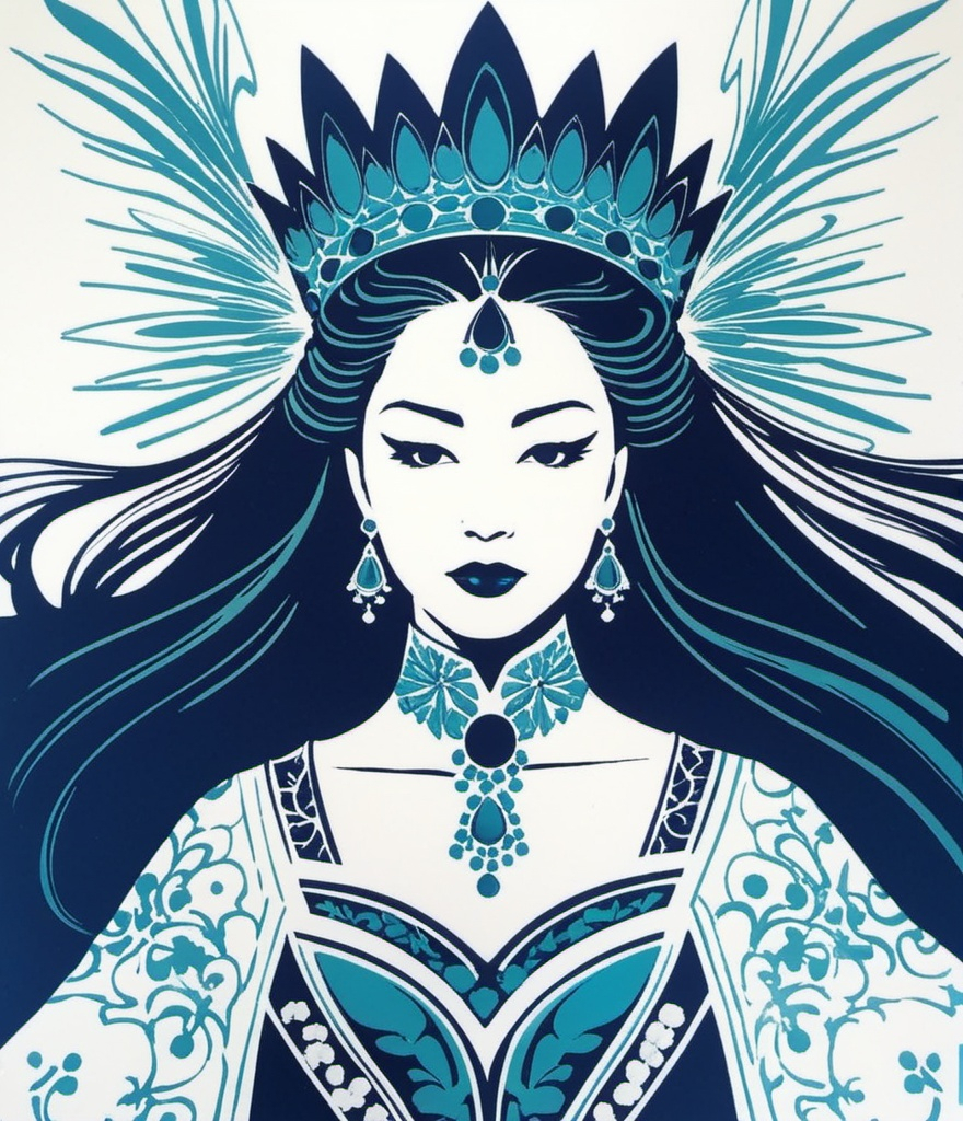 Prompt: symphonic empress, screenprint --niji, style expressive