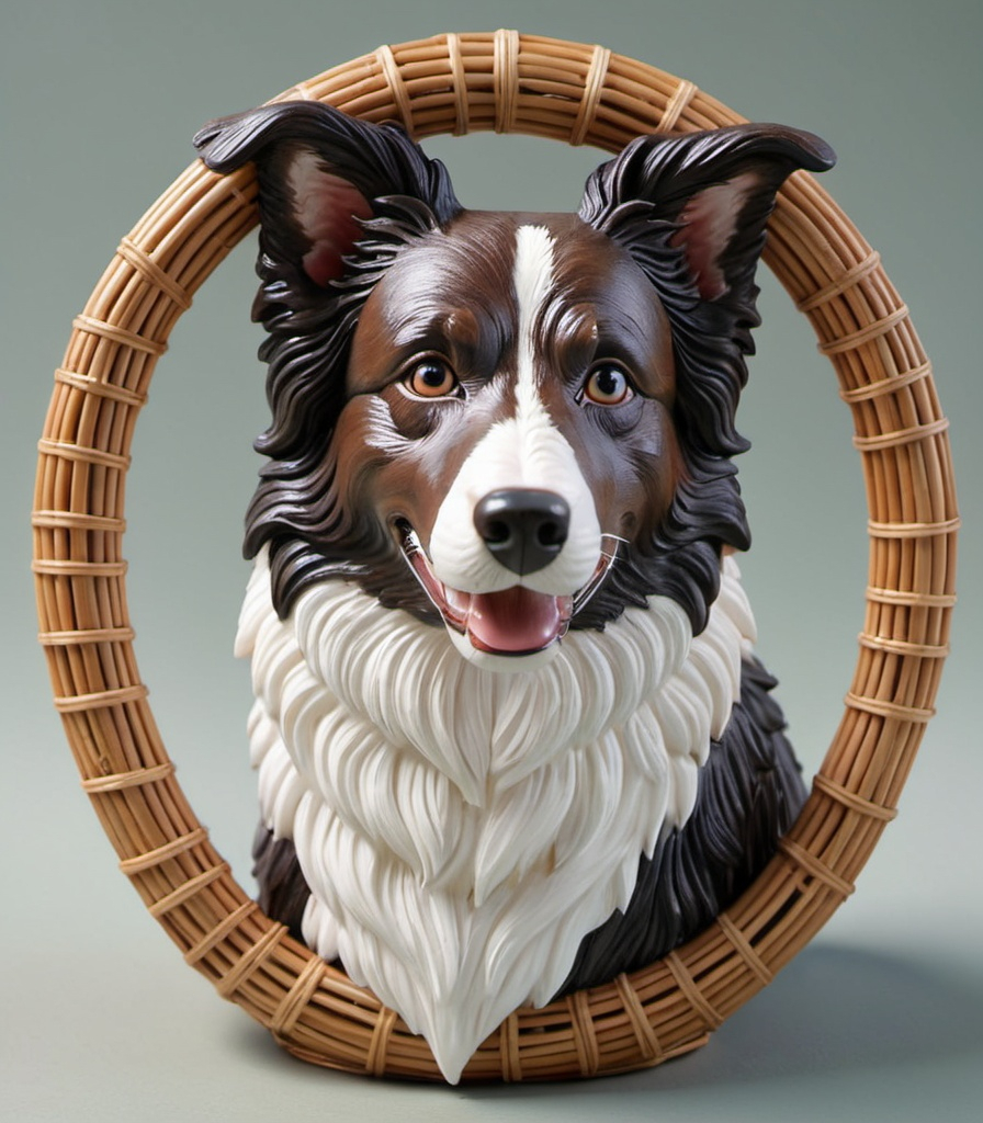 Prompt: rattan border collie, extremely detailed, beautiful, 3d.