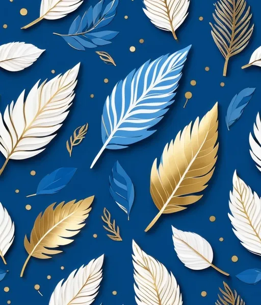 Prompt: Sequoia tree paper quill blue, white and gold leafs 