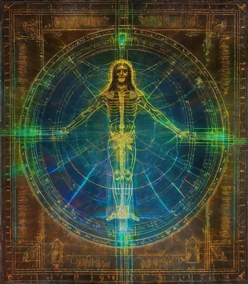 Prompt: holographic wired holy shroud of turin, photonegative refractograph