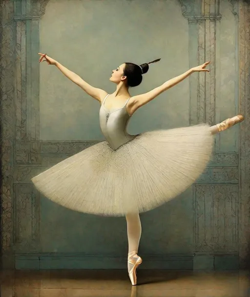 Prompt: A ballet dancer does a pirouette, beautiful medieval grunge ladies , Eva Hesse, Liniers, Catrin Welz-Stein 