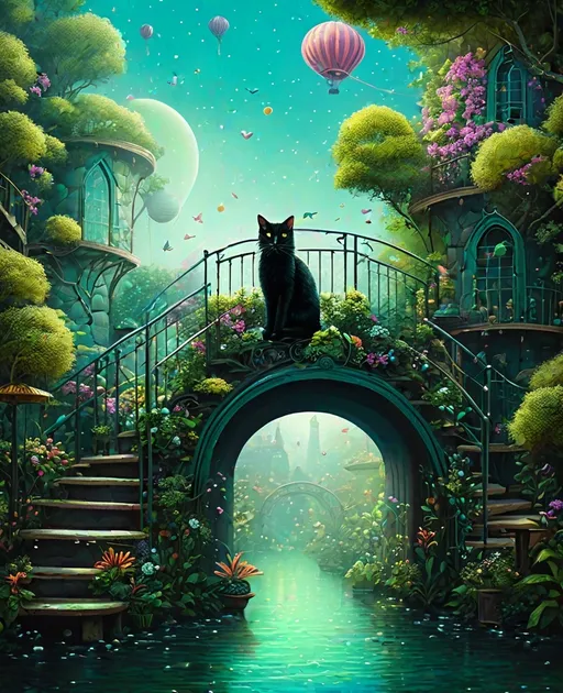 Prompt: cat gantry, whimsical, lush, magical realism 