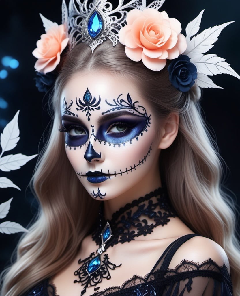 Prompt: Beautiful girl Wizards got translucent leave skelleton skin,with floral ornamental ensnareing lashes