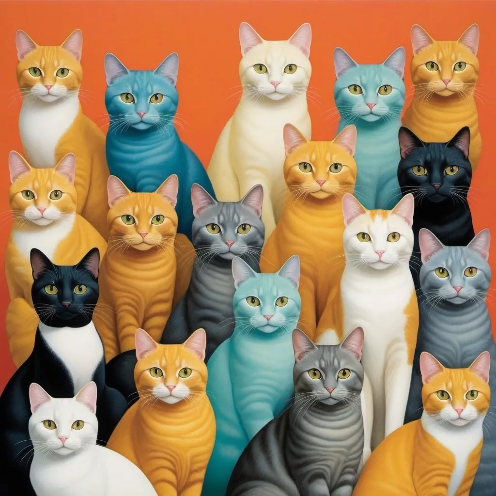 Prompt: She likes cats a lot, an unreasonable amount of cats, vivid thick colors, Marion Peck, Simen Johan, Alisa Burke, Anna Silivonchik, Bill Bell