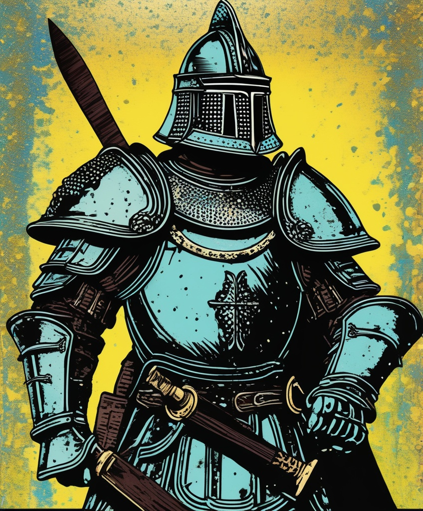 Prompt: carolingian medieval grunge ferrofluid cataphract popart 