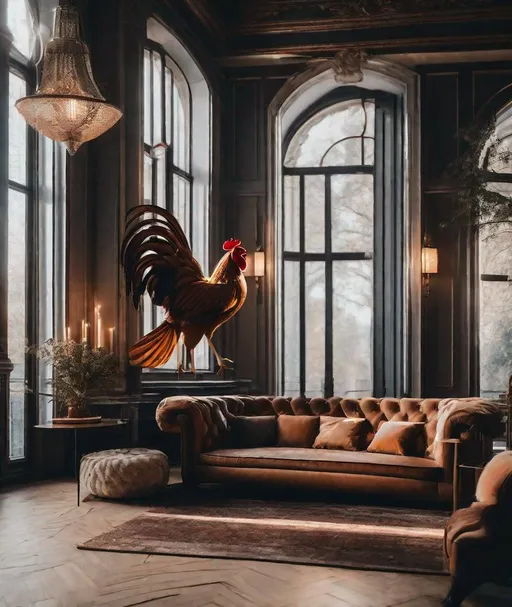 Prompt: impressive luxury residence combining the styles of metaphorical chicken and mystical fox, professional photography, cinematic lighting, unsplash