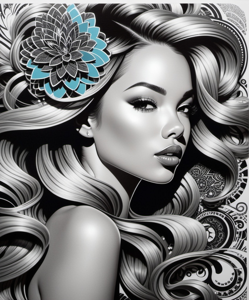Prompt: The beautiful young lady with blowing hair illustration art by Tristan Eaton. Extremely detailed, intricate, beautiful. 
